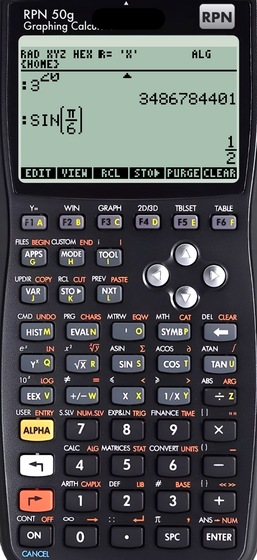 RPN 50g on an iPhone: exact results √2, 3^20 and SIN(π/6) = 1/2