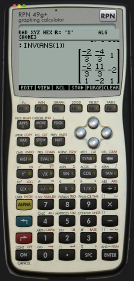 RPN 50g on macOS: the inverse of a 3×3 matrix on the HP 49g+ face