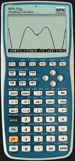RPN 50g on macOS: a function plot on the blue 50g face