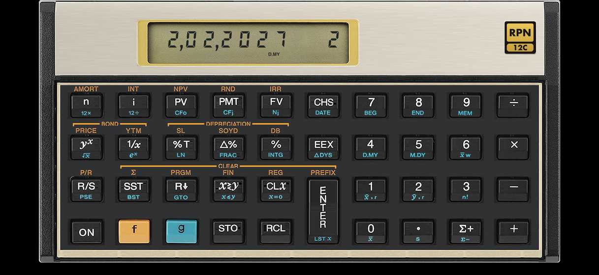 Date arithmetic on RPN 12C: 100 days after 25 October 2026 is Tuesday 2 February 2027