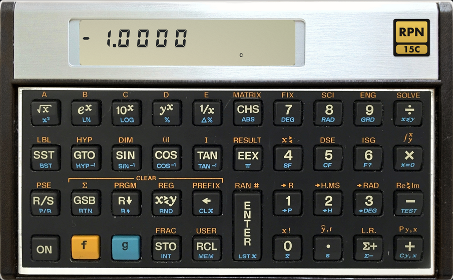 HP 15C scientific calculator on macOS: the RPN 15C window, shaped like the calculator