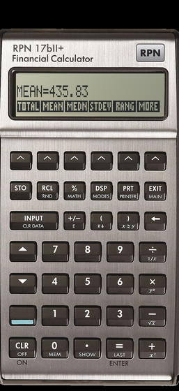 Statistics on RPN 17bII+: the mean of a list, MEAN=435.83