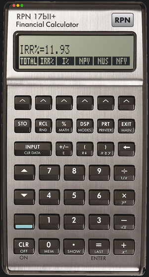 RPN 17bII+ on macOS: the IRR of a series of cash flows