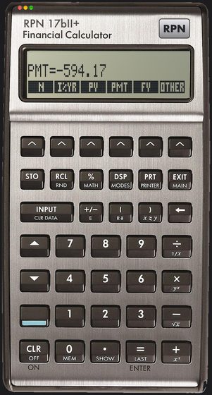 HP 17bII+ financial calculator on macOS: the RPN 17bII+ window, shaped like the calculator