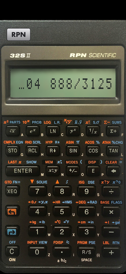 Fractions on RPN 32sII: e^14 in the fraction display