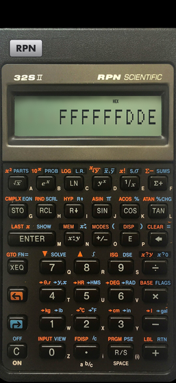 Hexadecimal on 36 bits on RPN 32sII: -546 as FFFFFFDDE