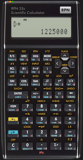 HP 35s scientific calculator on macOS: the RPN 35s window, shaped like the calculator