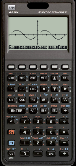 HP 48SX emulator on iPhone: RPN 48 plotting SIN(X) with the 48SX's PLOT menu