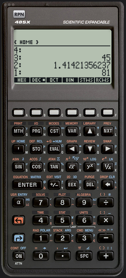 HP 48SX emulator on macOS: RPN 48 running the 48SX ROM