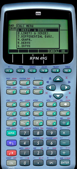 The CALC menu of the HP 49G's computer algebra system on RPN 49G