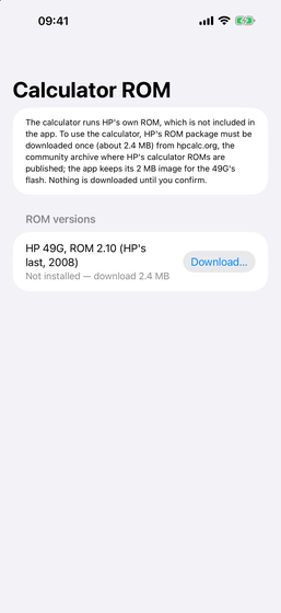 The HP 49G ROM 2.10 offered for download in RPN 49G, with its size