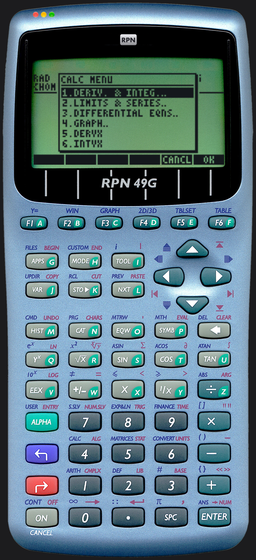 RPN 49G on macOS: the CALC menu of the computer algebra system
