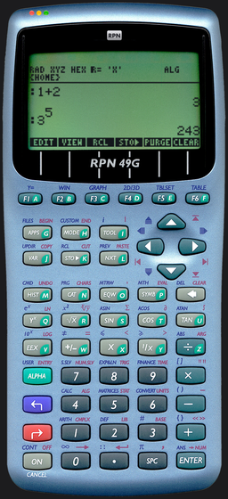 HP 49G emulator on macOS: the RPN 49G window, shaped like the calculator